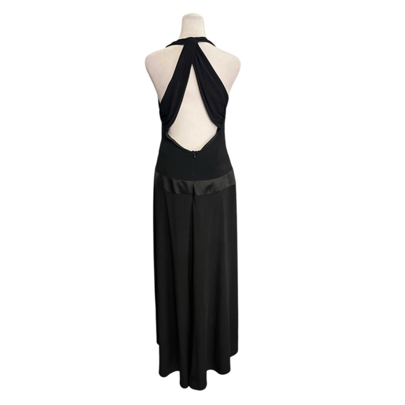 Betsy & Adam Black Deep Vneck Halter Dress Gown Size 8 - Picture 4 of 6